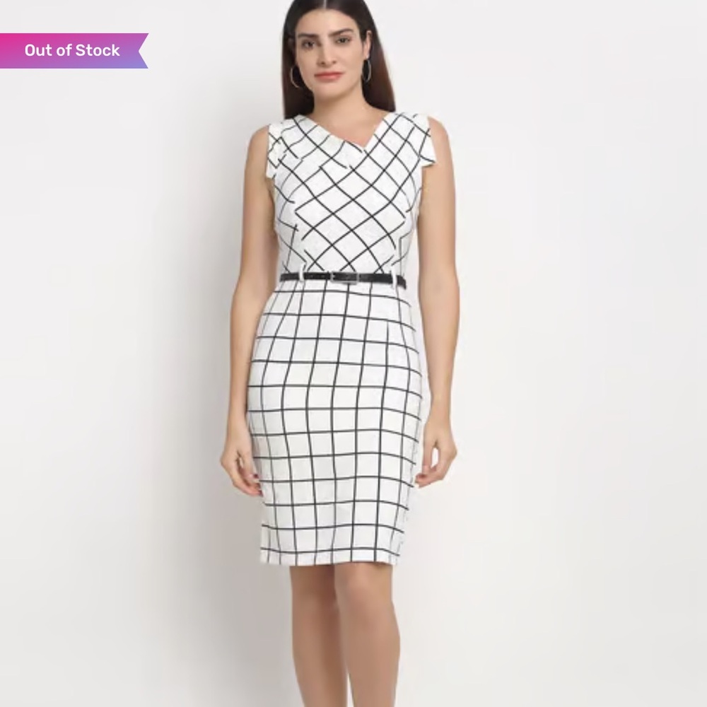 Calvin Klein White Dress with Black Grid Pattern